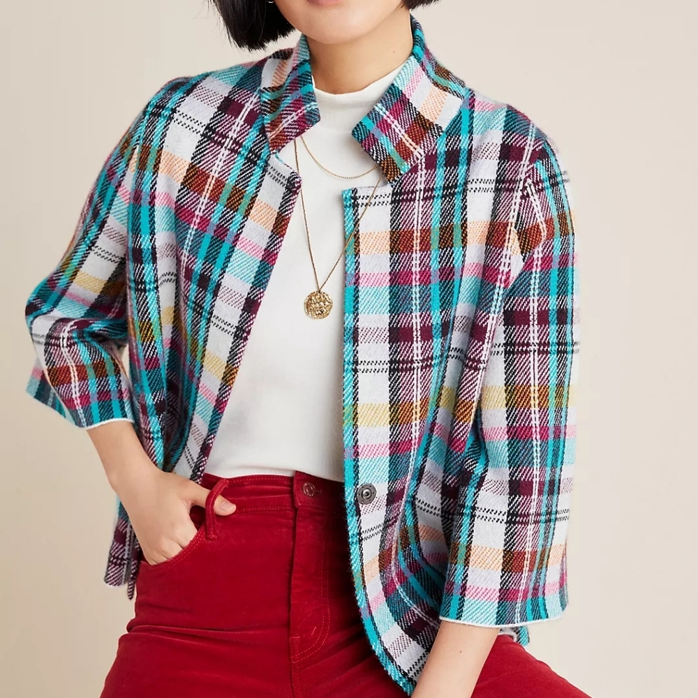 ANTHROPOLOGIE Rosetta Cropped Plaid Jacket, size XS